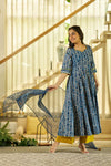 Noor Indigo handblock Anarkali suit set