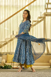 Noor Indigo handblock Anarkali suit set