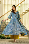 Noor Indigo handblock Anarkali suit set
