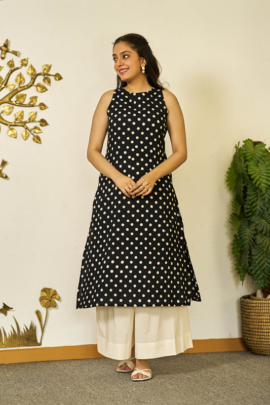 Polka grace handblock kurta set