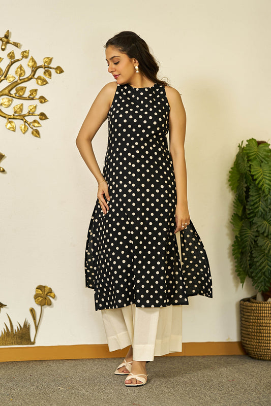 Polka grace handblock kurta set