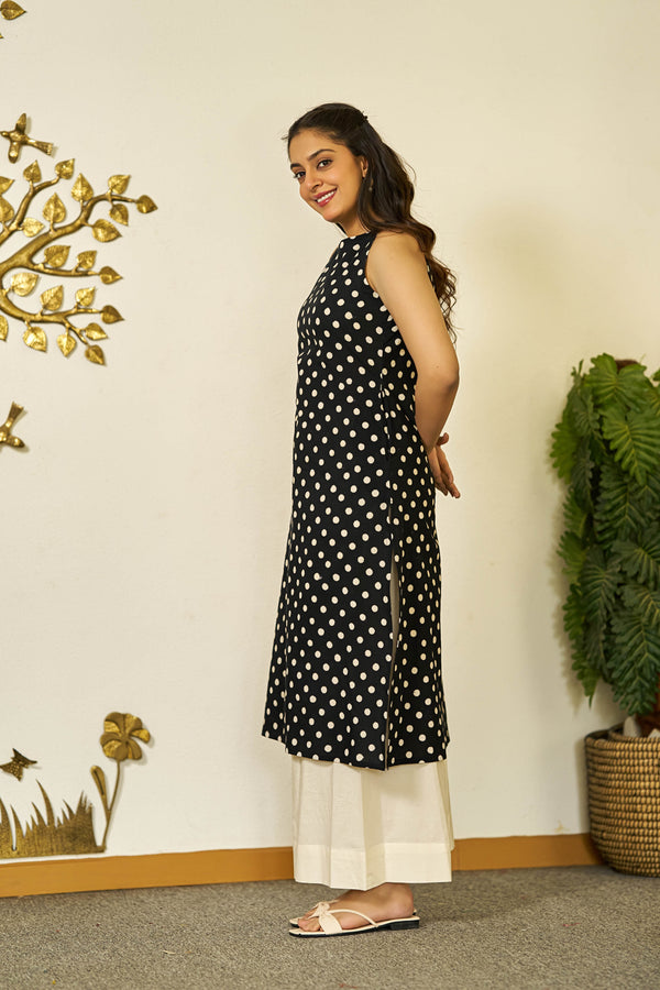 Polka grace handblock kurta set