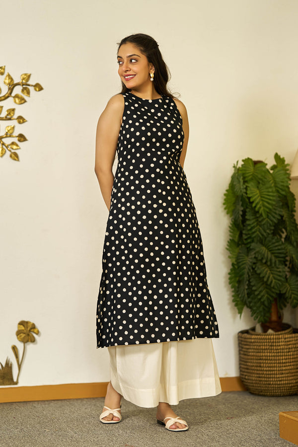 Polka grace handblock kurta set