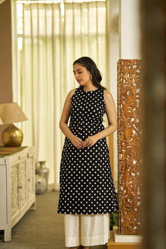 Polka grace handblock kurta set