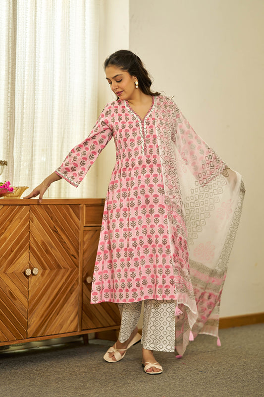 Gul-e-Surkh handblock suit set