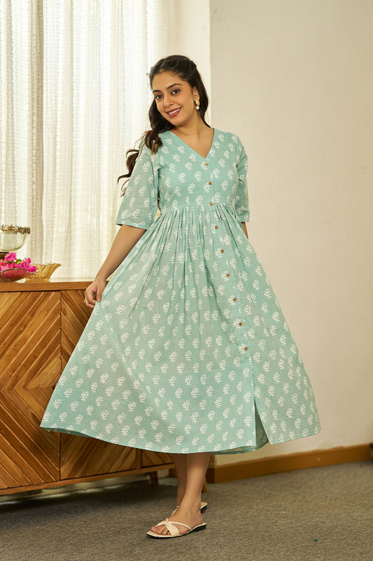 Leafy grace handblock dress