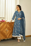 Neel Dabu handblock Anarkali set