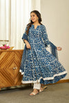Neel Dabu handblock Anarkali set