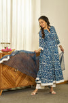 Neel Dabu handblock Anarkali set