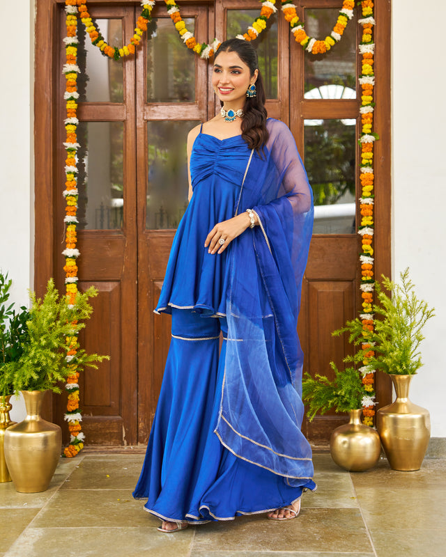 Royal Blue Satin Sharara Set