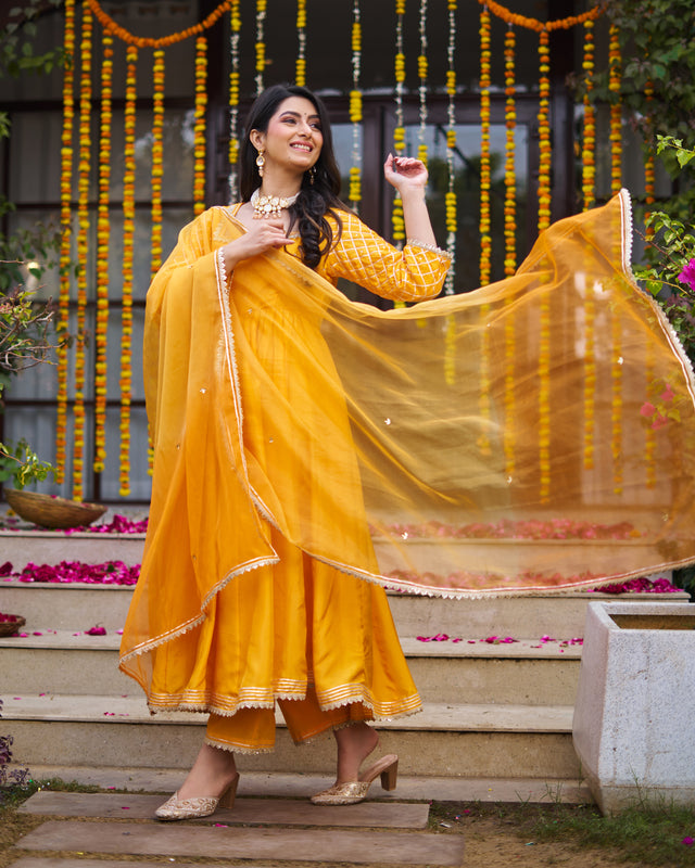 Tangerine Anarkali suit set
