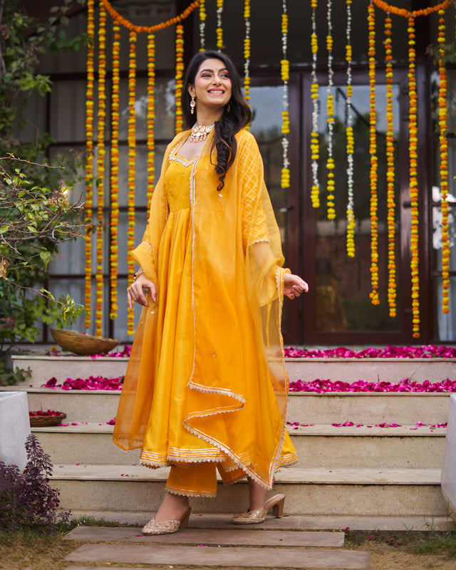 Tangerine Anarkali suit set