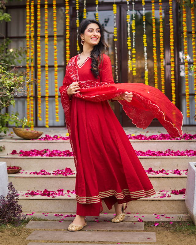 Laal basera anarkali suit set