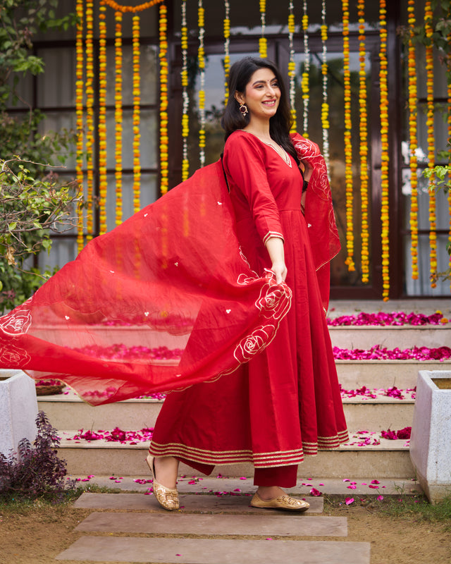 Laal basera anarkali suit set