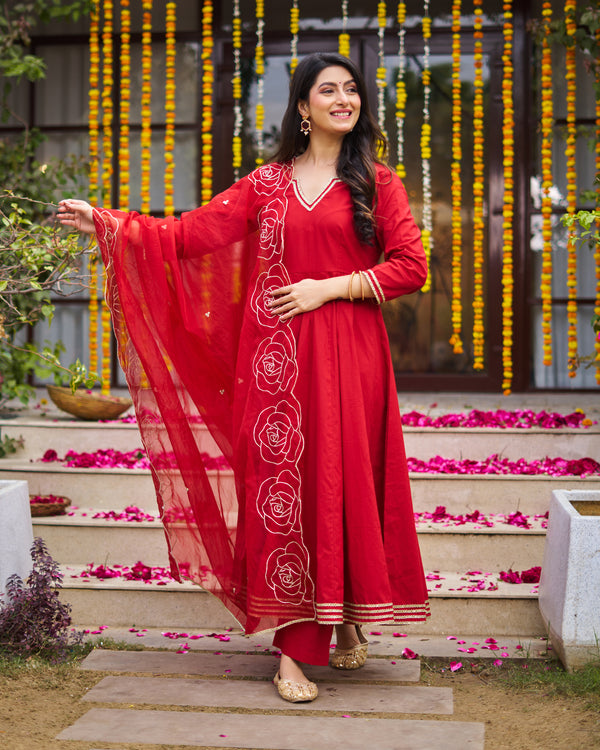 Laal basera anarkali suit set