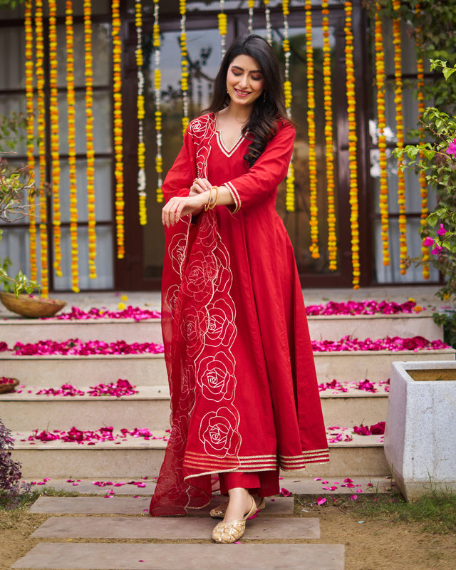 Laal basera anarkali suit set