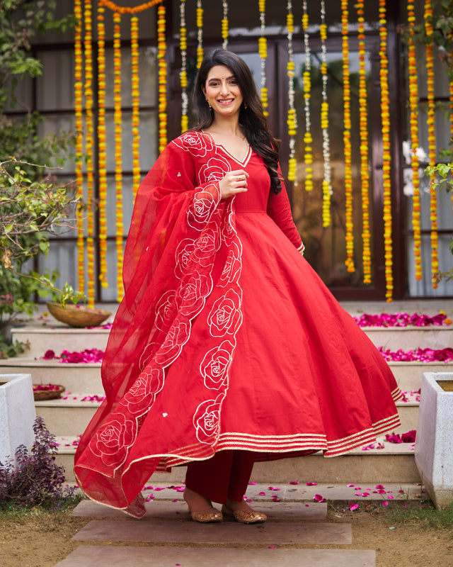 Laal basera anarkali suit set