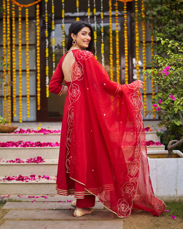Laal basera anarkali suit set