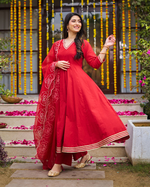 Laal basera anarkali suit set