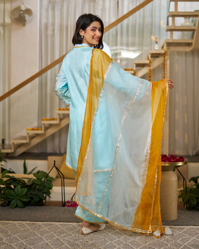 Ice Blue Upada silk suit set