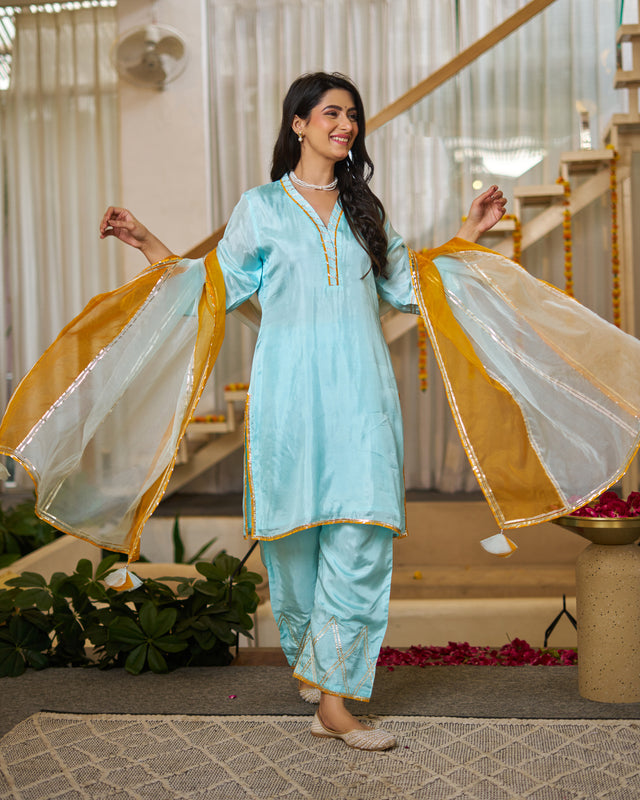 Ice Blue Upada silk suit set