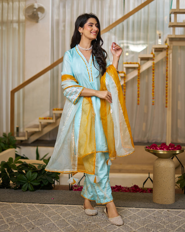 Ice Blue Upada silk suit set