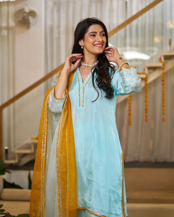 Ice Blue Upada silk suit set