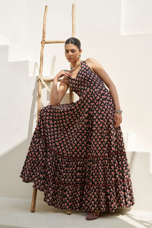 Midnight Flock Printed Dress