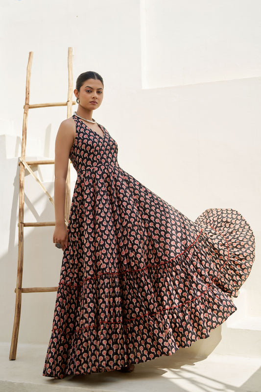 Midnight Flock Printed Dress