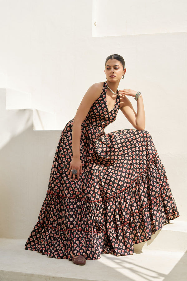 Midnight Flock Printed Dress
