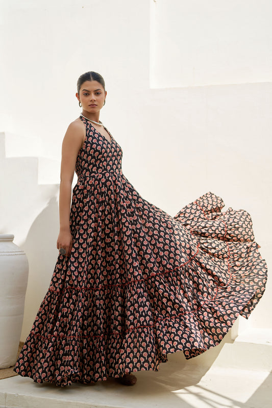 Midnight Flock Printed Dress
