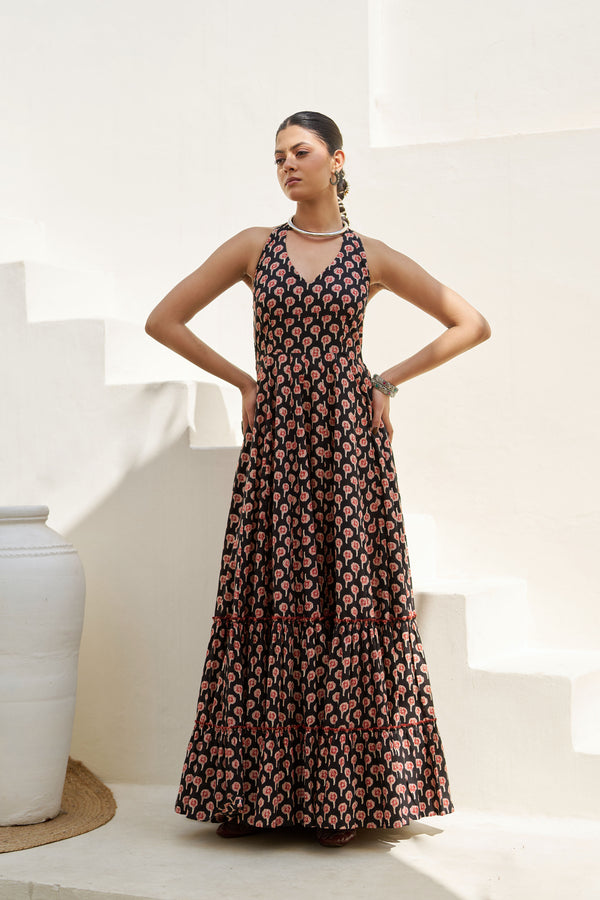 Midnight Flock Printed Dress