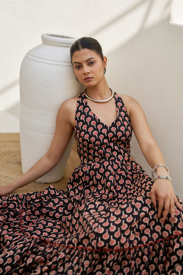 Midnight Flock Printed Dress