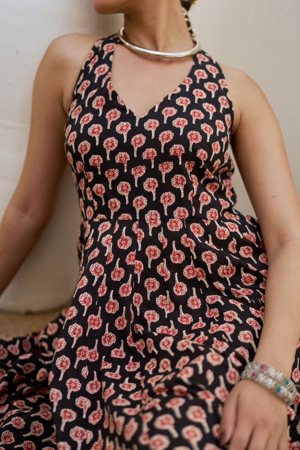Midnight Flock Printed Dress