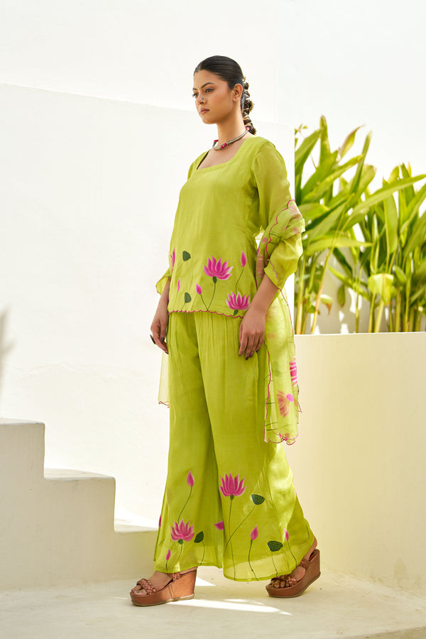 Taru Lime Green Handpainted Sharara Set