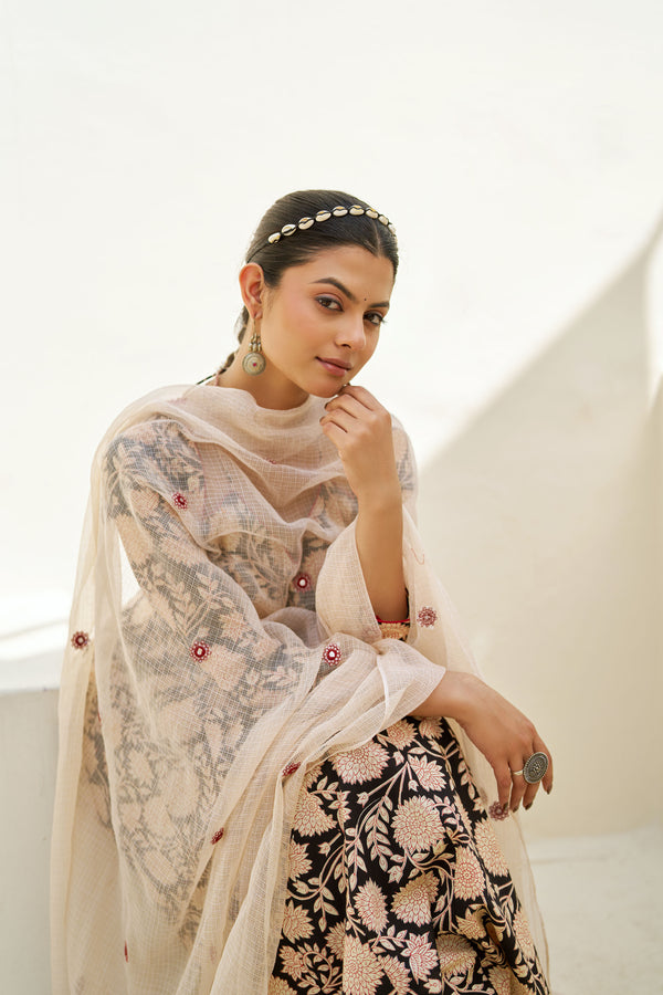 Black Blossom Anarkali Suit Set