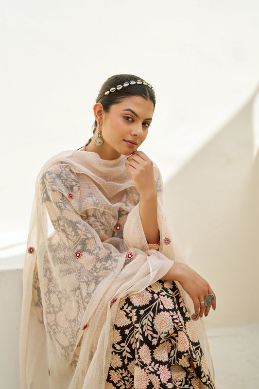 Black Blossom Anarkali Suit Set