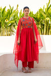Noor Red Chanderi Embroidery Suit Set