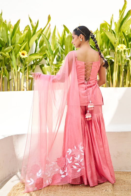 Virasat Pink Chanderi Embroidered Sharara Set