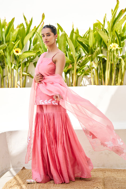 Virasat Pink Chanderi Embroidered Sharara Set
