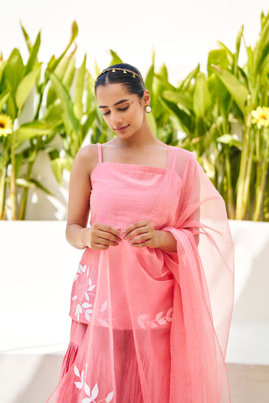 Virasat Pink Chanderi Embroidered Sharara Set