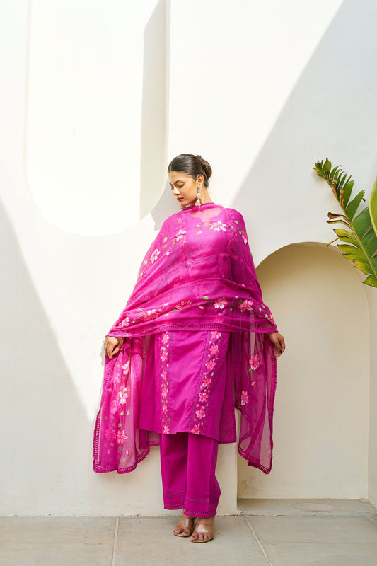 Inaayat Magenta Cotton Hand Painted Kurta Set