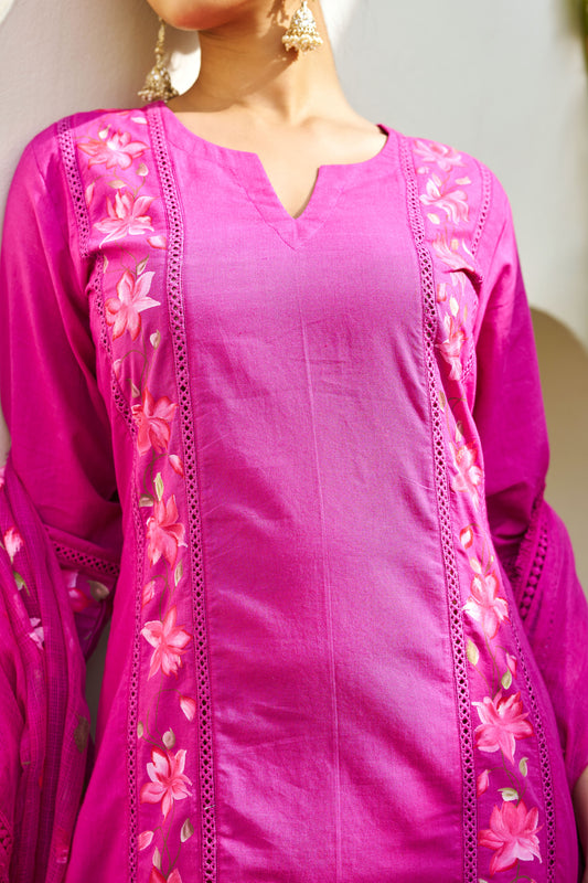 Inaayat Magenta Cotton Hand Painted Kurta Set