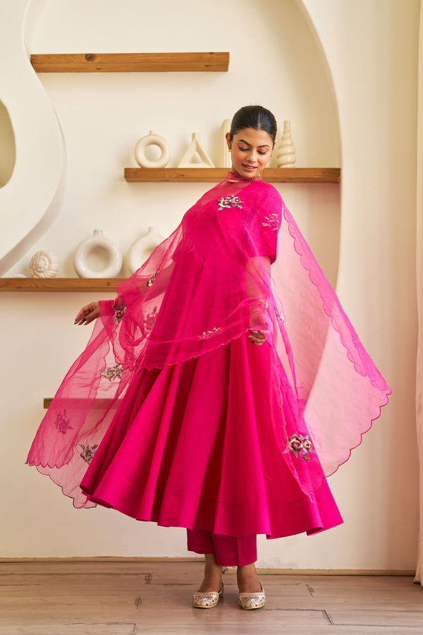 Roop Pink Cotton Embroidered Suit Set