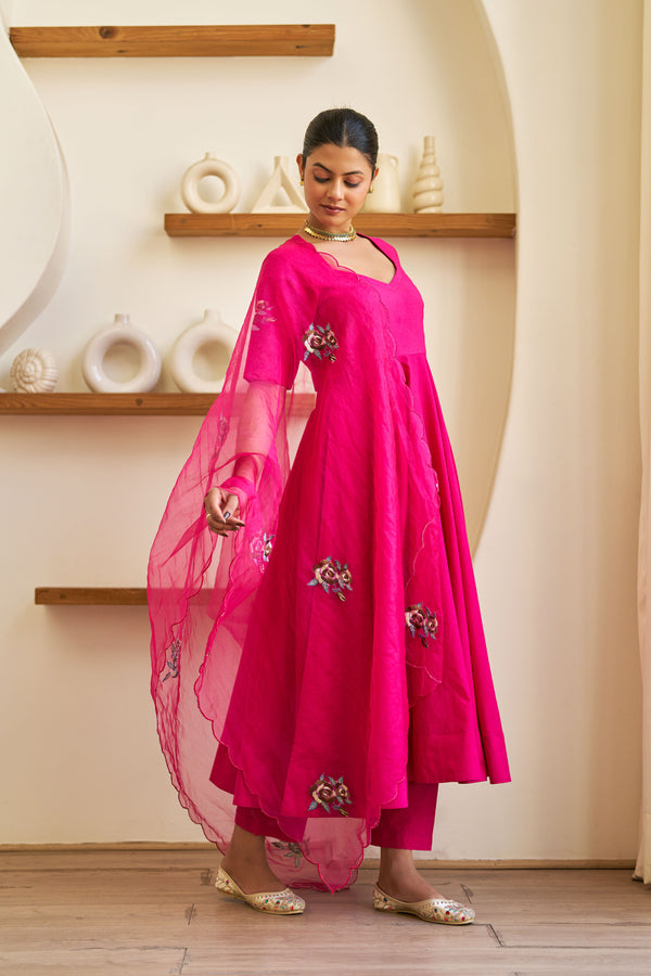 Roop Pink Cotton Embroidered Suit Set