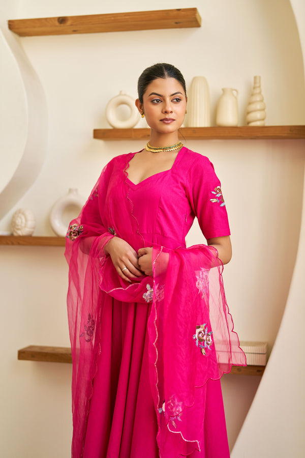 Roop Pink Cotton Embroidered Suit Set