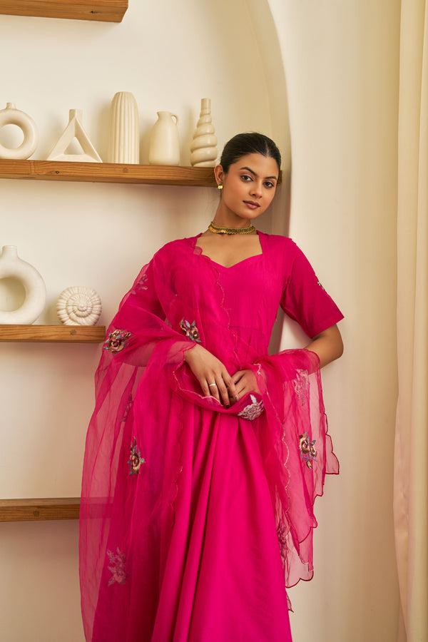 Roop Pink Cotton Embroidered Suit Set