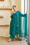 Saaz Teal Green Doria Embroidered Kurta Set
