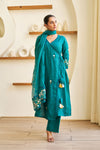 Saaz Teal Green Doria Embroidered Kurta Set