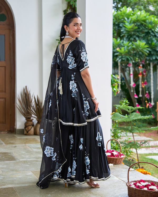 Raven Floral Handpainted Suit Set